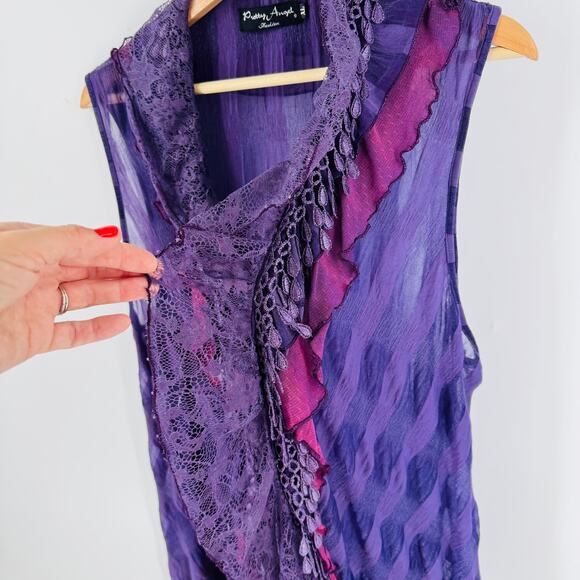 Pretty Angel Fashion Purple Ruffled Lace Duster Vest XL Boho Whimsigoth - Picture 8 of 9